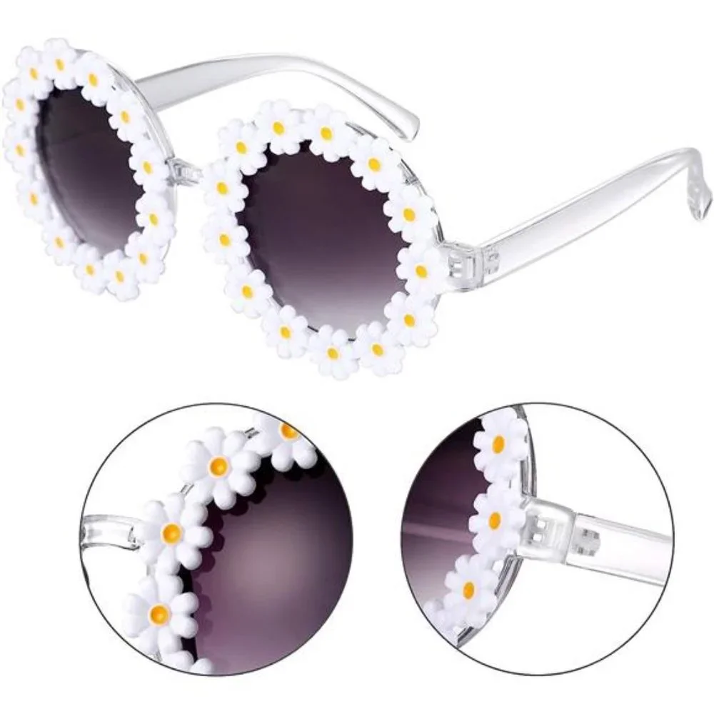 3 Packs Retro Daisy Sunglasses for Women Flower Round Disco Sunglasses Floral